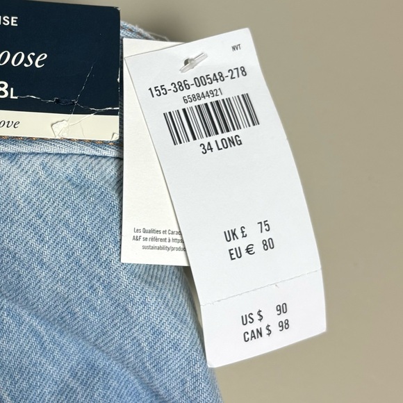 NWT Abercrombie and Fitch Curve Love High Rise Loose Jeans Size 34 Long - Picture 12 of 15
